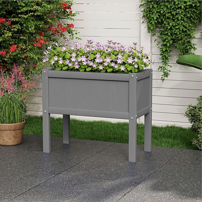 Raised Garden Bed with Drainage Hole Waterproof HDPE Elevated Planter Box with Legs Stable and Durable to Plant Herb Vegetable FlowerPatioBalcony Outdoors/Indoors Gray