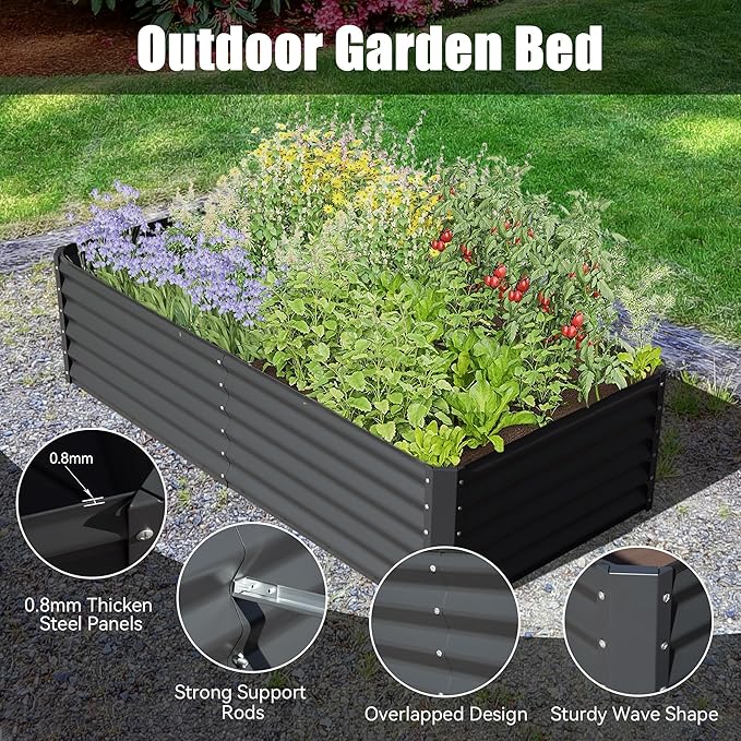 6x3x1.5ft Galvanized Raised Garden Bed Outdoor Planter GBoxes Large Metal Planter Box for Gardening Vegetables Fruits Flowers Gray
