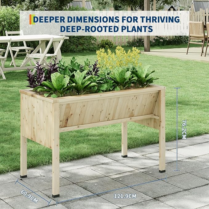 45x23x30 Elevated Wood Planter Box with Leg &amp Hooks - Raised Garden Bed Includes Non-Woven Liner 13.7in Depth for Vegetables &amp Herbs Outdoor Patio Raised Planter.