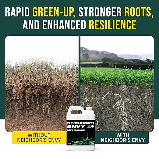PetraMax Neighbor’s Envy Grass Fertilizer for Lawn &amp Garden 64 Ounce Covers up to 8000 sq.ft. 7-in-1 Liquid Lawn Fertilizer Concentrate for Deep Green Turf - Includes Nitrogen/Iron/Humic/Sea Kel