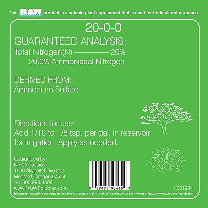 RAW Nitrogen Fertilizer 2lb | Water Soluble High Nitrogen Plant Food for Vegetative Growth Hydroponic Nutrients for Indoor Plants Garden &amp Vegetable Fertilizer