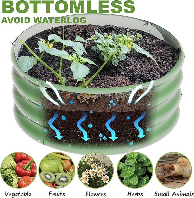 3Pcs 2X2X1ft Round Raised Garden Bed KitGalvanized Raised Garden Beds Outdoor Metal Planter Box Steel Kit Flower HerbVegetables..Grass Green