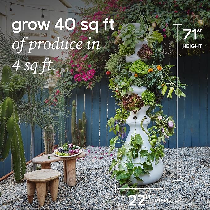 Farmstand Large Starter Kit + 36 Seedling Credits | 6 ft Vertical Hydroponic Garden Tower | Self Watering Outdoor Garden System for Vegetables Herbs &amp Greens | Made in USA