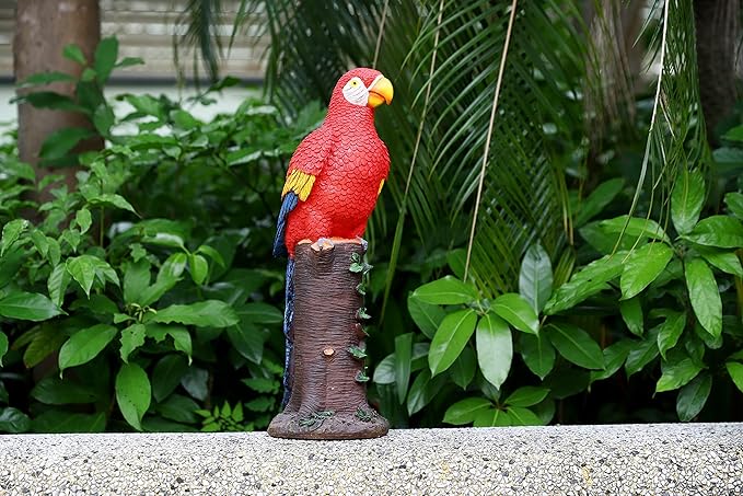 Techko Decorative Red Parrot Outdoor Garden Statue Waterproof Solar LED Spotlight Tropical Tiki Decor