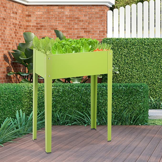 S AFSTAR Raised Garden Bed Galvanized Elevated Planter with Legs &amp Drainage Holes Freestanding Garden Bed for Indoor Outdoor Fruit Green Elevated Planter Box for Vegetable Flower Herb Fruit Gr