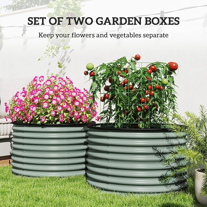 2-Count Durable Premium Quality Heavy-Duty Metal Raised Garden Bed Featuring Safety Edging and Easy Assembly in Light Green Finish