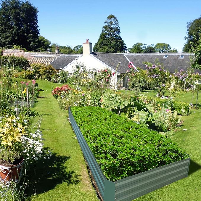 8x4x1ft Metal Raised Garden Bed KitGalvanized Garden Bed Box for Vegetables Flowers Herbs and Succulents240 Gallon Capacity - Green