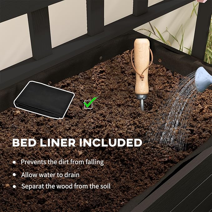 Outsunny Raised Garden Bed with Trellis and Wheels Outdoor Wooden Elevated Planter Box Freestanding Raised Flower Bed for Climbing Plants Flowers Herbs and Vegetables