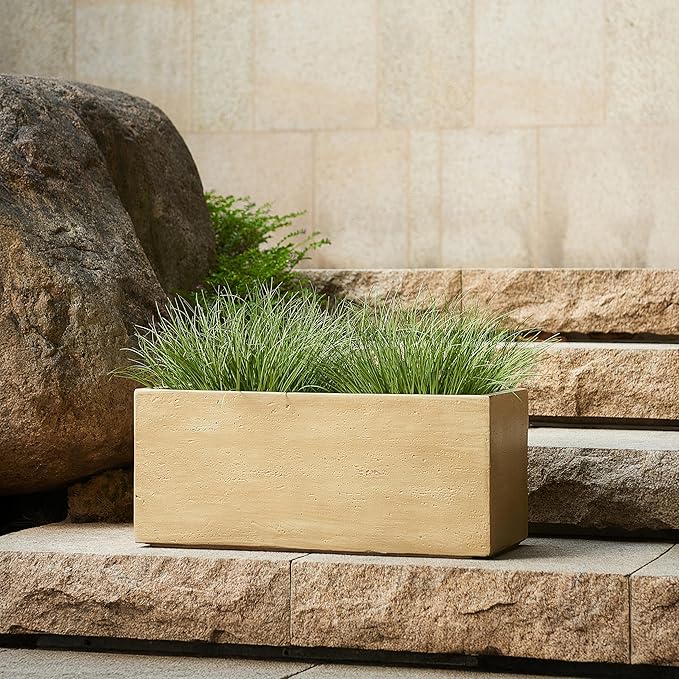 Handmade Rectangle Planter Box Travertine Beige