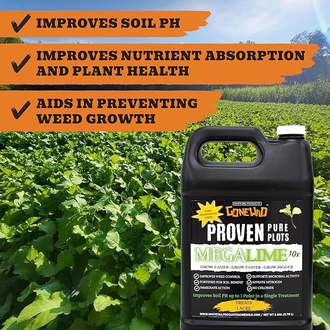 Mega Lime 10X Food Plot Liquid Soil Conditioner/Fertilizer Treats 1 Acre 1 Gallon Jug Made in Wisconsin G6619