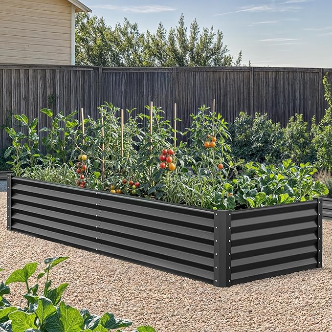 YITAHOME 72x36x18 in 2pcs Galvanized Raised Garden Bed Kit Large Metal Planter Box with Gloves &amp Support Rod Outdoor Flower Bed for Plants Vegetables Black