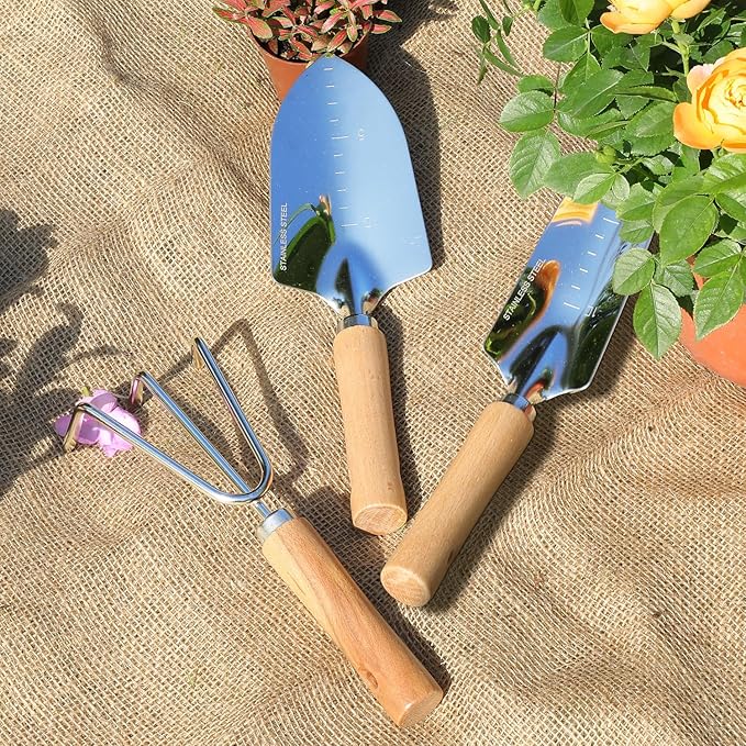 Garden Tool Set 10 Piece Kit with Heavy Duty Folding Stool Detachable Storage Tote Bag Stainless Steel Tools Gifts for Women Men Green