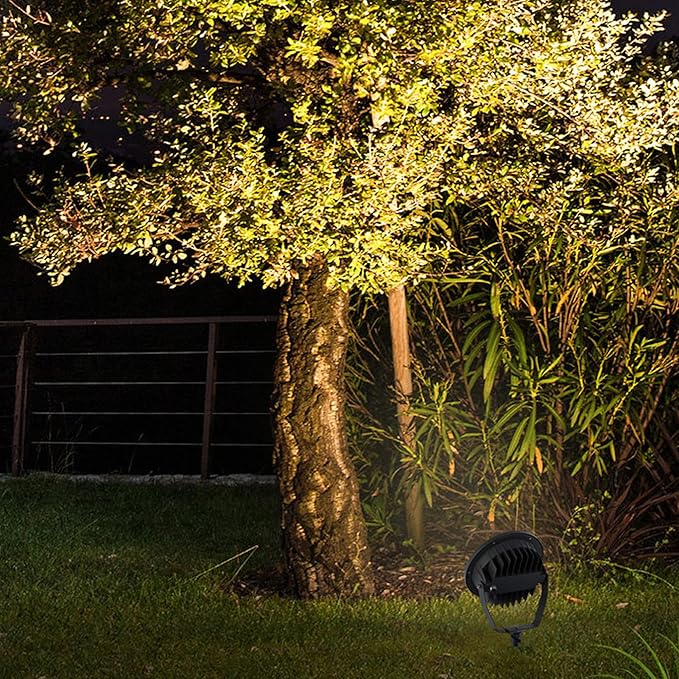 Outdoor LED Spotlight Waterproof Bright Outdoor Landscape Automatic Timer Mini Lawn Lamp 36W Graden Lights with Ground Stake Lawn Accent Lighting with Plug Courtyard Flag Light Warm White