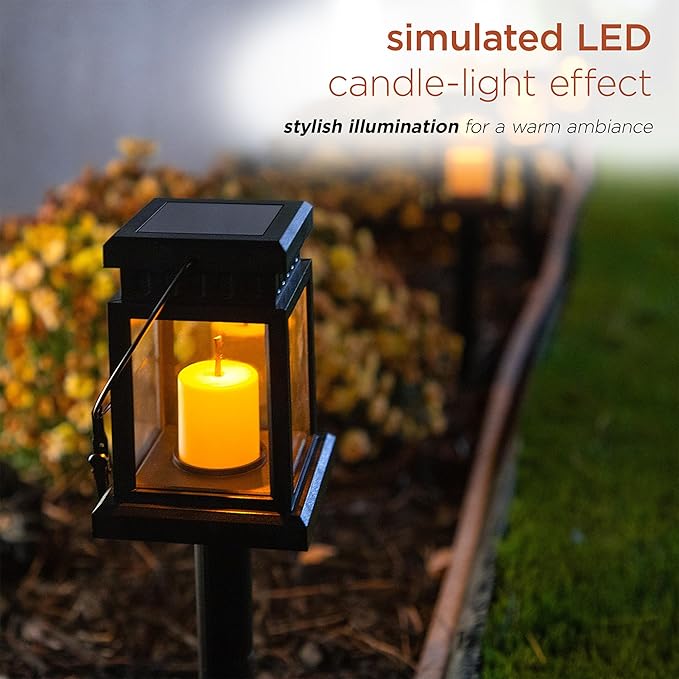 Alpine Corporation 19 Tall Outdoor Solar Powered Hanging or Stake Lanterns Black (Set of 6)