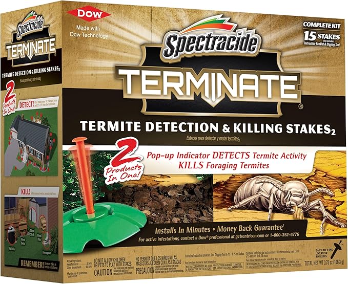 Spectracide Terminate Termite Detection &amp Killing Stakes Kills Foraging Termites Detects Termite Activity 15 Count 6 Pack