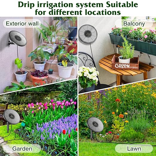 Solar Irrigation System Kit with Automatic Watering Computer Drip Irrigation for Garden Balcony Greenhouse Supports 15 Potted Plants 15 Meter Hose
