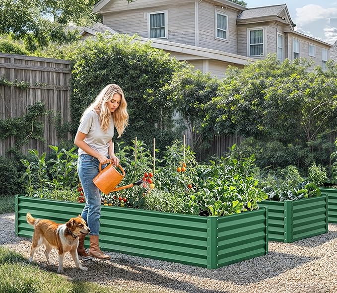YITAHOME 6x3x1.5ft Large Raised Garden Bed Kit Galvanized Metal Planter Box with Gloves Ground Nails Support Rod Outdoor Above Ground Planters for Plants Vegetables Flowers Green