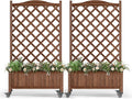 Upgraded 2-Pack 50 Tall Trellis Planter Box with Wheels 49.8H × 27.6W × 13.0D Solid Fir Wood Raised Garden Bed &amp Lattice Privacy Screen Rolling Planter with Drainage for Patio/Garden
