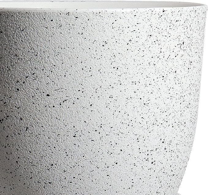 WOUSIWER Plant Pots 10/9/8 inch Set of 3 Modern Decorative Plastic Planters with Drainage Holes and Saucers for House Plants Indoor Flowers Plants White Speckles