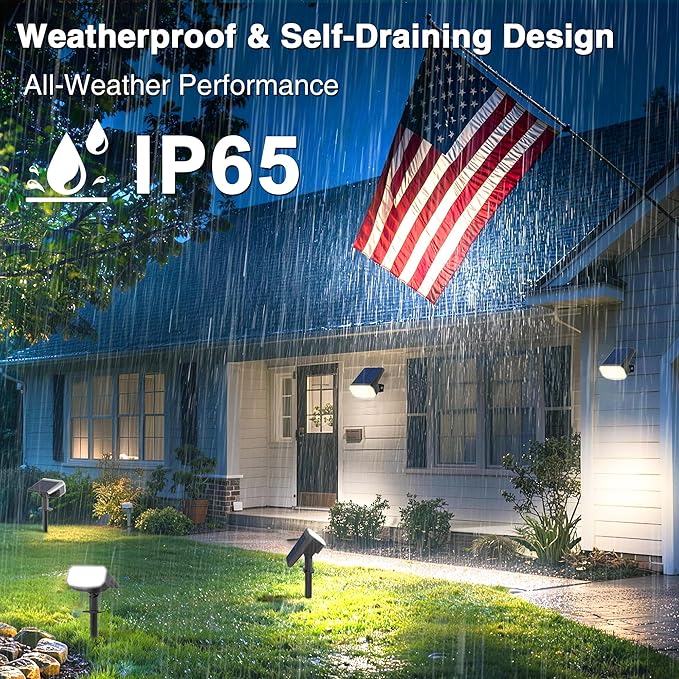 Solar Lights Outdoor Waterproof IP65 Super Bright LED with Lens 6500K 2 Lighting Modes Solar Powered Yard Garden Solar Spot Lights for Outside Landscape Auto On/Off -4 Pack