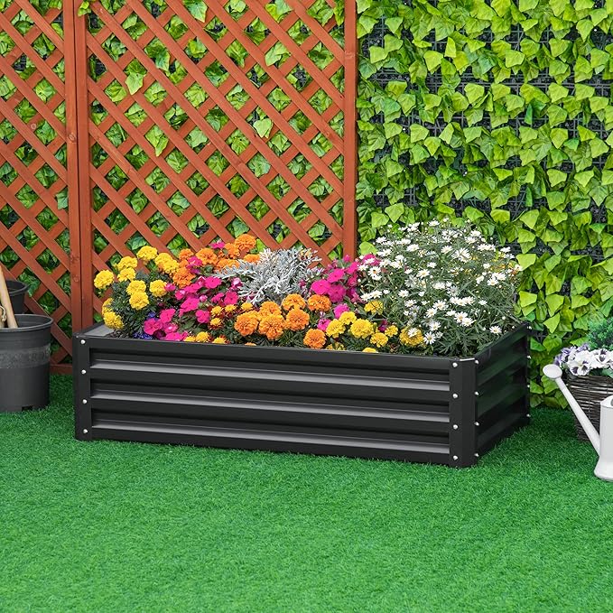 Raised Garden Bed 4' x 2' x 1' Galvanized Planter Box Raised Bed for Vegetables Flowers Plants and Herbs Gray