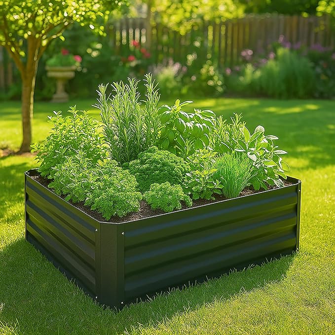 Relaxdays Raised Planter in Galvanised Iron Flower Bed for Garden Plants and Flowers Herbs Vegetables HLP: 30 x 90 x 90 cm