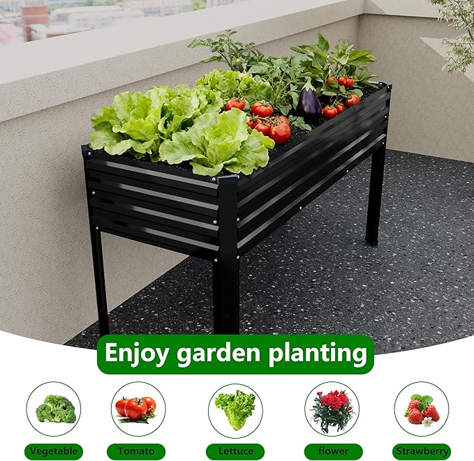 MGNO 2PCS Galvanized Raised Garden Bed Outdoor with Legs48×18×32in Metal Elevated Raised Planter Box for Backyard Patio Balcony 300lb CapacityBlack