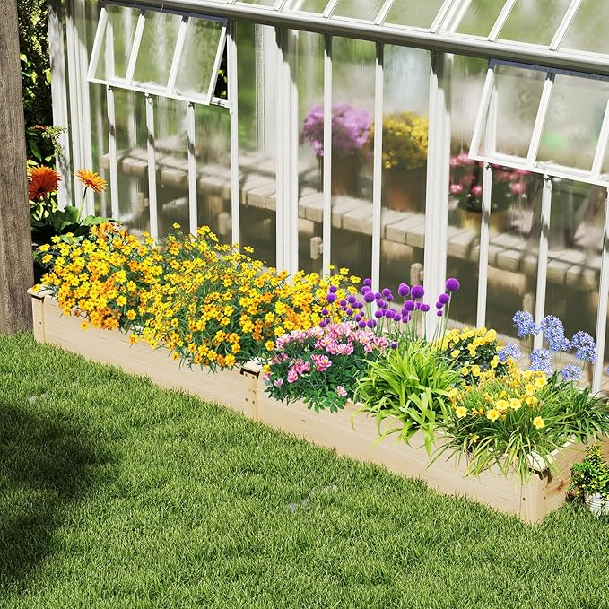 Wooden Raised Garden Bed 90 Elevated Flower Bed with 2 Planter Boxes &amp Dividers for Growing Vegetables Fruits Herbs Rectangular Garden Planter for Backyard &amp Lawn