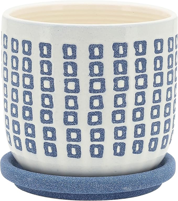 Generic 5 Tiny Squares Planter W Saucer Blue