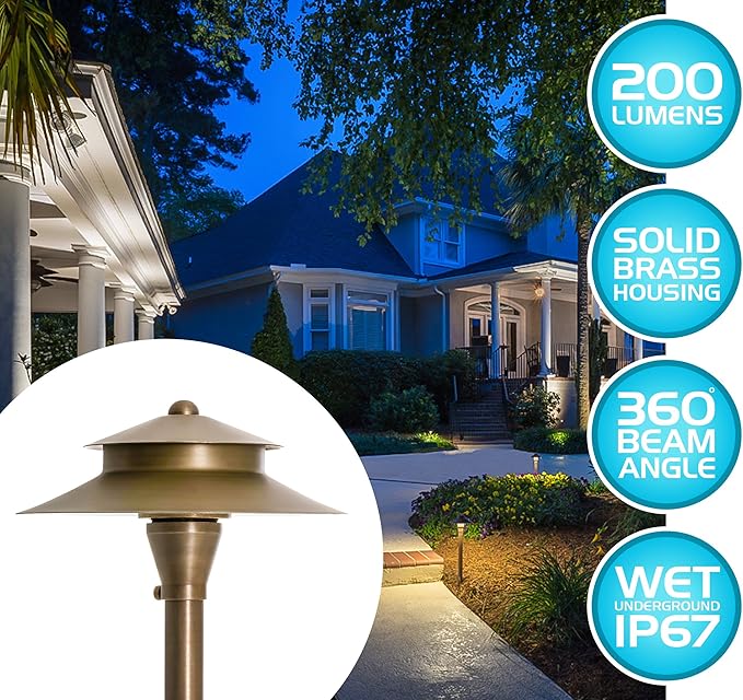 Westgate Lighting LED Area Light- Built-in Integrated LED Outdoor Light - 11 Height of Stem-Solid Brass Antique Bronze Finish Landscape Light- 12V of AC/DC Current (4)
