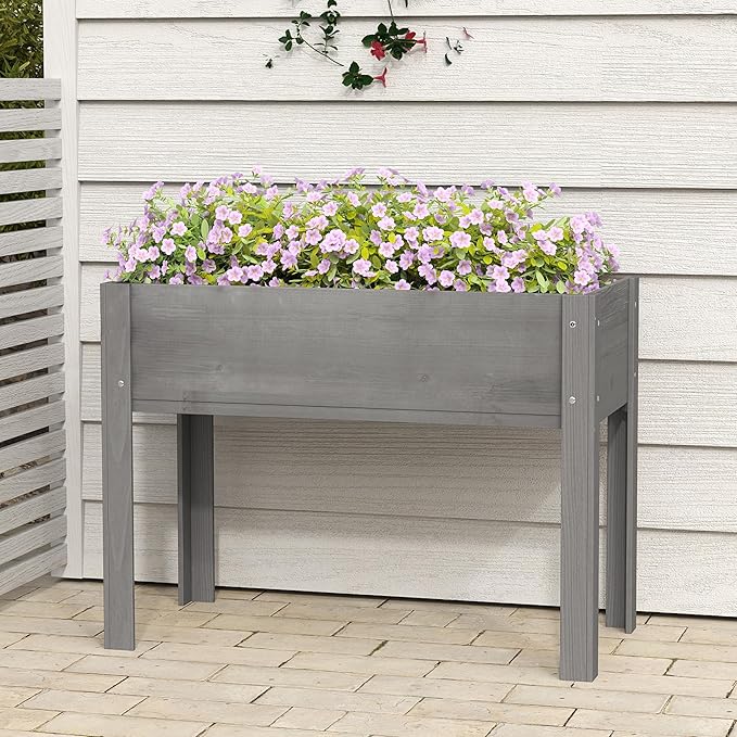 Raised Garden Bed with Legs 40x20x31'' Solid Wood Elevated Planter Box for Outdoor Backyard Patio