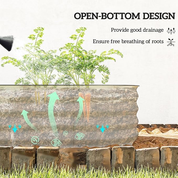 Outsunny 6.5' x 2' x 1' Galvanized Raised Garden Bed Kit Outdoor Metal Elevated Planter Box with Safety Edging Easy DIY Stock Tank for Growing Flowers Herbs &amp Vegetables Cream
