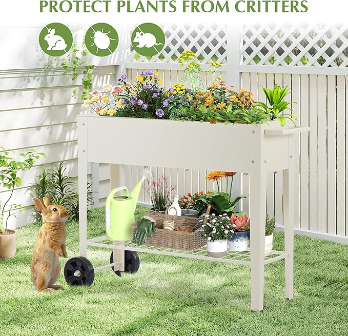 DDK Outdoor Heavy Duty Metal Raised Garden Bed with Legs (Milk White)