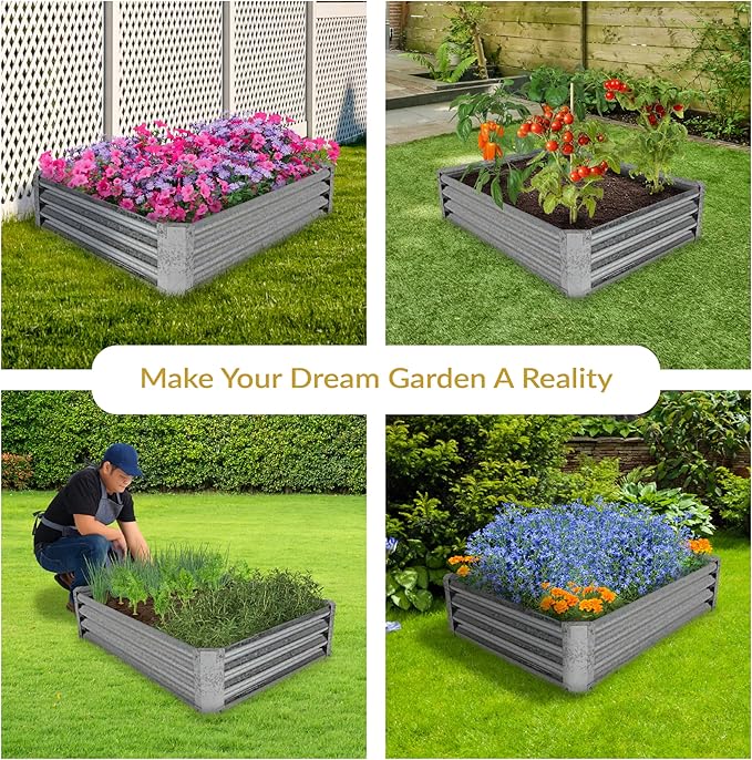 Sunnydaze Galvanized Raised Garden Bed Outdoor - Metal Planter Box for Gardening Vegetables and Plants - 12 H Rectangle - Silver