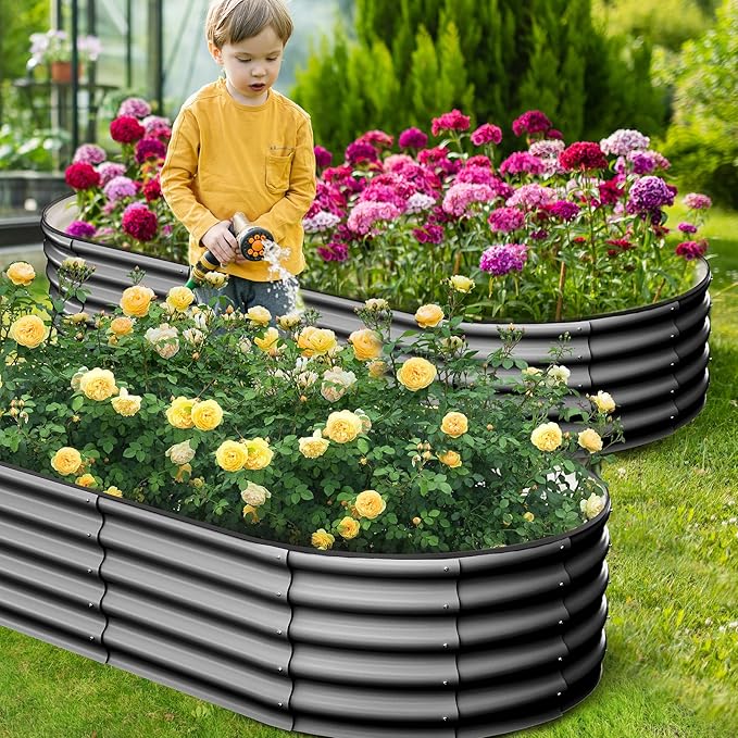 6x3x1FT Galvanized Raised Garden Beds Large Raised Beds for Gardening Above Ground Garden Bed Outdoor Metal Planter Boxes Outdoor for Vegetables Flowers Fruits Dark Grey 2 Pcs