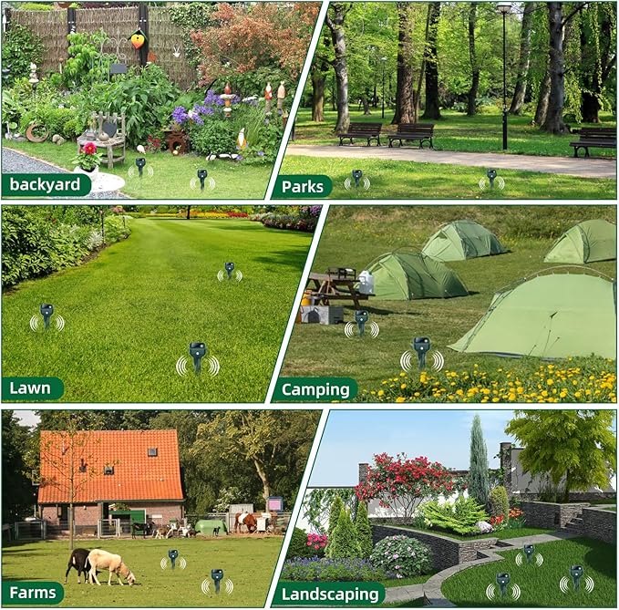 Mole Repellent Solar Powered 8 Pack Snake &amp Skunk Repellent for Yard IP 65 Waterproof Ultrasonic Deterrent Stakes Get Rid for Rabbit Gopher Vole Chipmunk Deer Groundhog for Lawns Garden