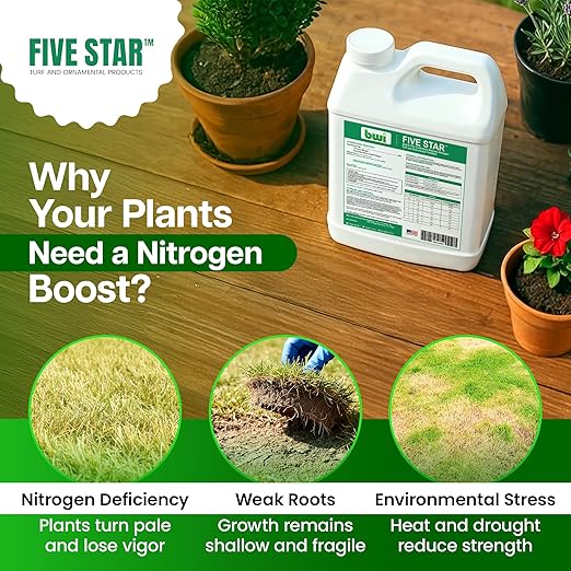 Five Star 28-0-0 Liquid Fertilizer for Healthy Plant Growth &amp Enhanced Nitrogen Absorption - Clear Blue Superior Surfactant Urea TriZone Formula with Slow Release Fertilizer (70% SRN) - 1 Quart
