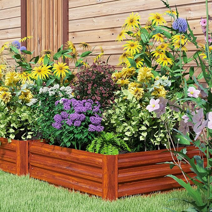 Outsunny 2 Piece Galvanized Raised Garden Bed 3.3' x 3.3' x 1' Metal Planter Box for Growing Vegetables Flowers Herbs Succulents Dark Brown