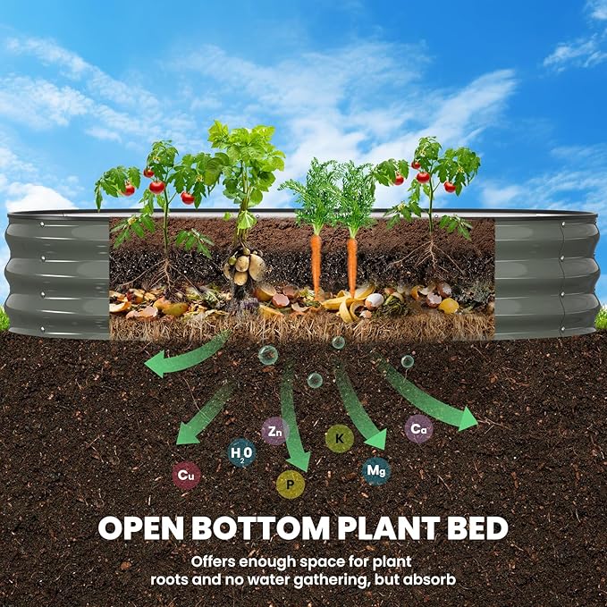 Galvanized Raised Garden Bed 6x3x1 FT Oval Metal Raised Garden Bed Outdoor Planter Box with Open Bottom Rust-Resistant Steel Garden Bed for Vegetables Herbs Flowers Easy Assembly