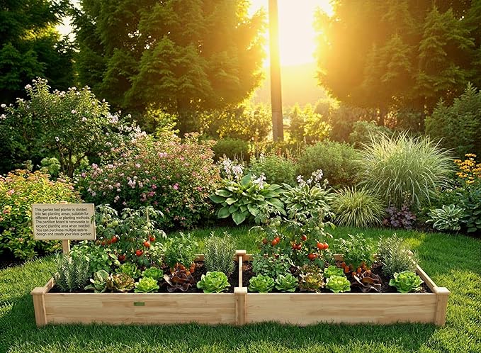 8x2ft Outdoor Wooden Raised Garden BedElevated Planting Planter Box for Vegetables/Garden/Lawn/PatioNatural Wood 96 x 24 x 9in