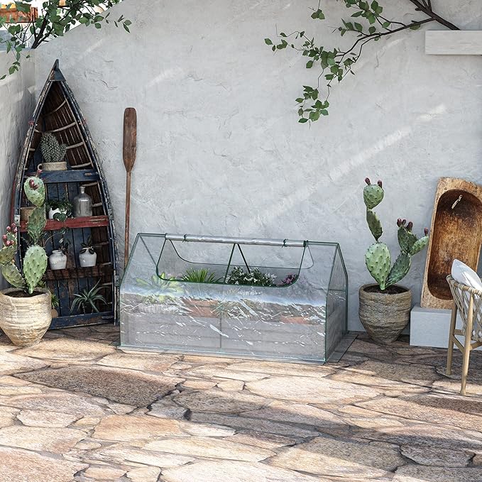 6' x 3' Galvanized Raised Garden Bed with Mini PVC Greenhouse Cover Outdoor Metal Planter Box with 2 Roll Up Windows for Growing Flowers Fruits Vegetables and Herbs Light Gray