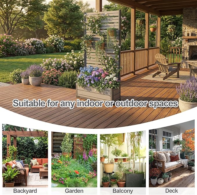 Aoodor Patio Privacy Screen with Planter Box for Climbing Plants Freestanding or Wall Mounted Flower Bed with Privacy Panels for Patio Balcony &amp Backyard 47''L x 14''W x 74''H