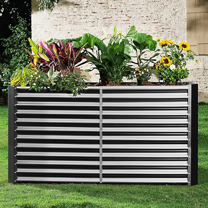 Land Guard 8x4x3ft Rectangular Galvanized Raised Garden Beds Large-Capacity Metal Planter Box Outdoor Durable Deep Raised Garden Bed 3ft Tall Raised Beds for Gardening Vegetables Modern Gray