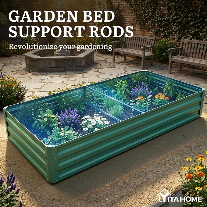 YITAHOME 6x3x1ft 2pcs Large Raised Garden Bed Kit Galvanized Metal Planter Box with Gloves Ground Nails Support Rod Outdoor Above Ground Planters for Plants Vegetables Flowers Green