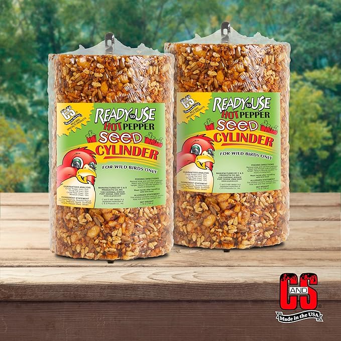 C&ampS Ready to Use Hot Pepper Bird Seed Cylinder Spicy Wild Bird Outdoor Feeder with Hanger 1.76 Pound Cylinder 2 Pack