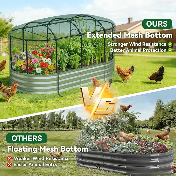 Raised Garden Bed with Sprinkler Timer and Self-Watering System 6x3x1 ft Elevated Planter Boxes Outdoor with Mesh Cover Galvanized Raised Beds forVegetablesFlowers Backyard Patio