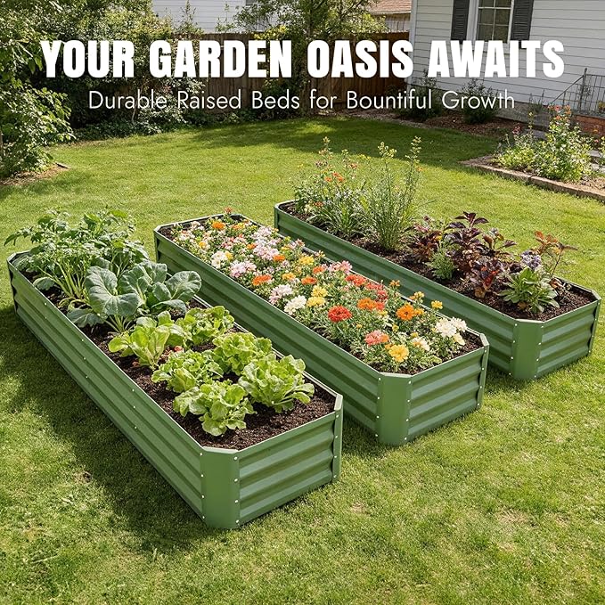 INNO STAGE 8×2×1ft Galvanized Raised Garden Bed Kit Galvanized Planter Raised Garden Boxes Outdoor Large Metal Raised Garden Beds for Vegetables Flowers Herbs and Succulents OliverGreen