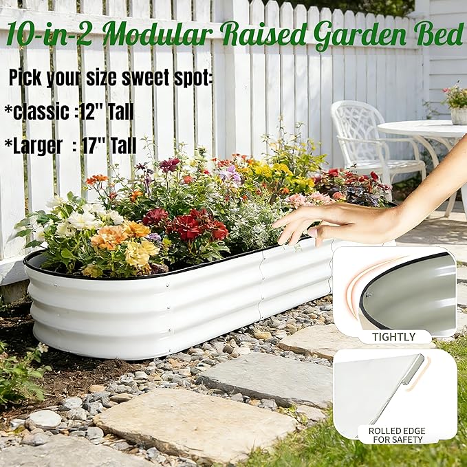 NestNature Modular Galvanized Raised Garden Bed Kits 17 Tall 10-in-2 Outdoor Metal Raised Planter Bed for Planting Plants Vegetables Fruits Flowers Herbs Gardening Ground Planter Box-White