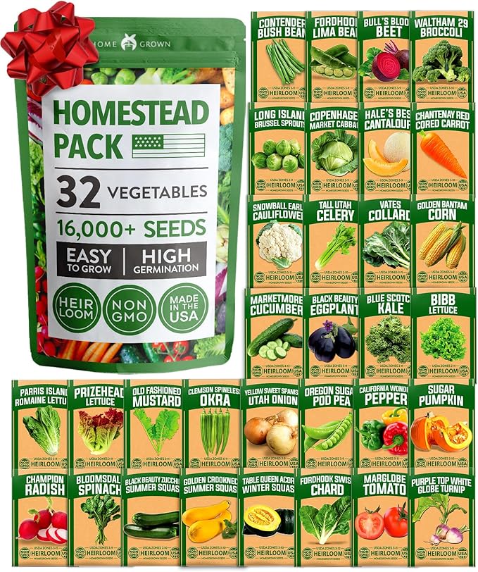 32 Heirloom Vegetable and Fruit Seeds for Planting - 16000+ Seeds | Non-GMO Survival Seed Vault | High Germination | 32 Varieties of Vegetable Seeds for Your Home Survival Garden
