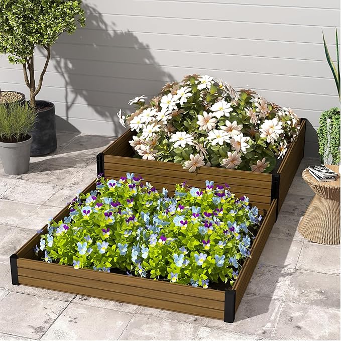 Composite Garden Planter Box with Open Base - Outdoor Raised Bed for Vegetables Flowers and Herbs Durable Eco Friendly Easy to Assemble Low Maintenance